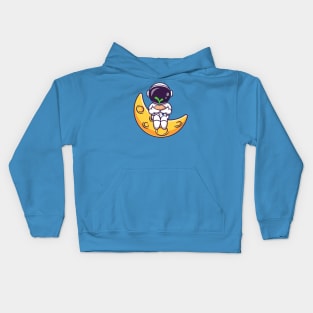 Cute Astronaut Holding Plant On Moon Cartoon Kids Hoodie